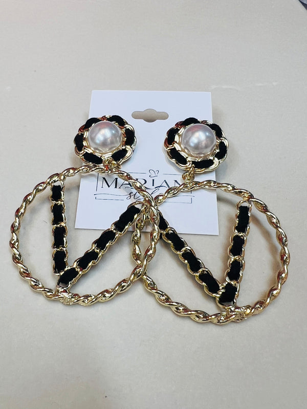 Luxury Jewelry Big Letter Five V Shape Circle Pearl Earrings For Women