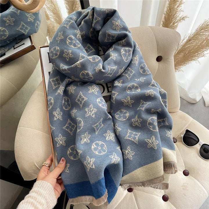 Marian Style Women's Warm Long Scarf Imitate Cashmere Star & Flower Shawl - Marian Style Boutique