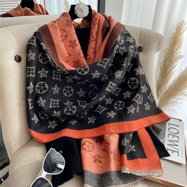 Marian Style Women's Warm Long Scarf Imitate Cashmere Star & Flower Shawl - Marian Style Boutique