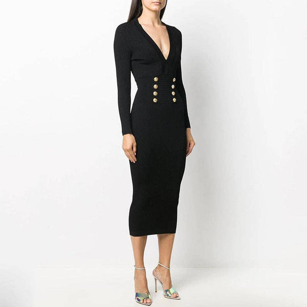 Marian Style Black Knit Bodycon Dress - Marian Style Boutique