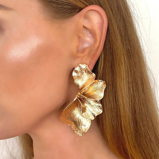 Statement Gold Iris Petal Flower Earrings