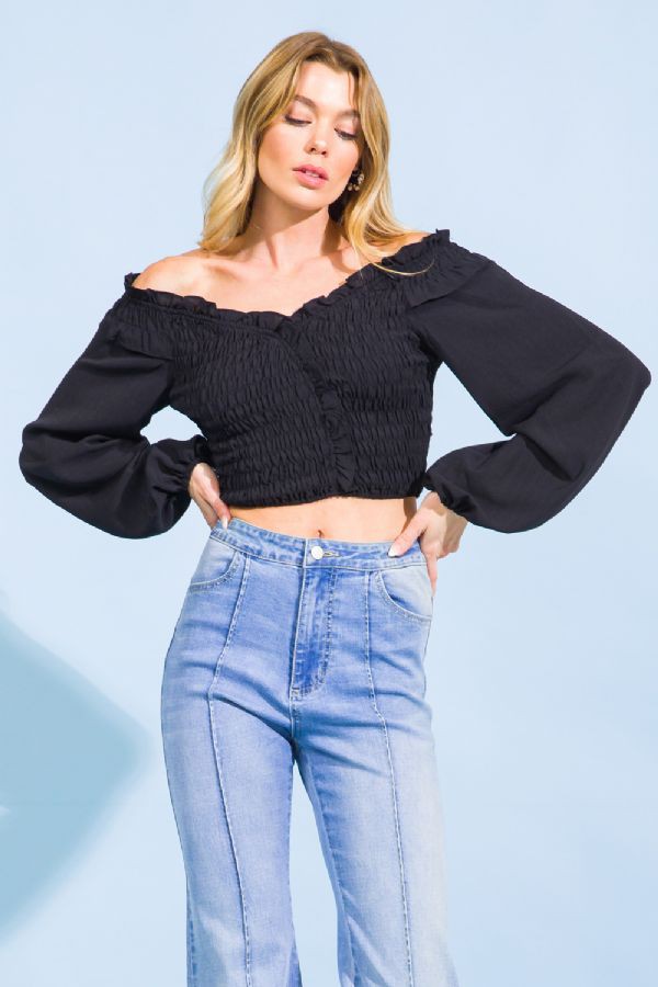 Croptop - Light brown top with long sleeves - Marian Style Boutique