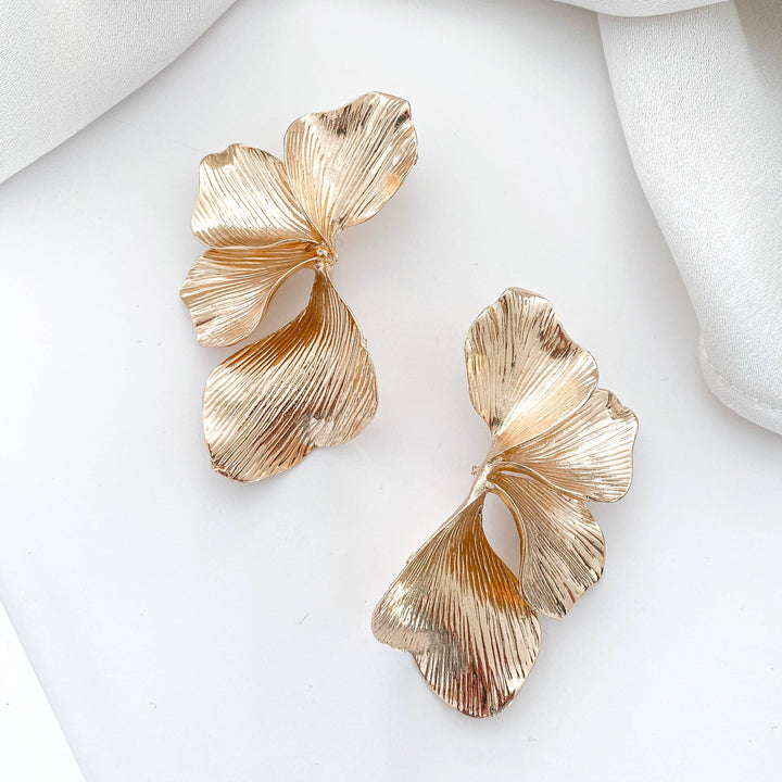 Statement Gold Iris Petal Flower Earrings - Marian Style Boutique