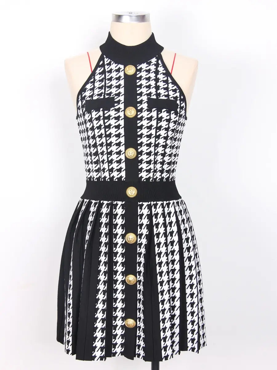 Marian Style Summer Houndstooth: Pleated Halter Dress