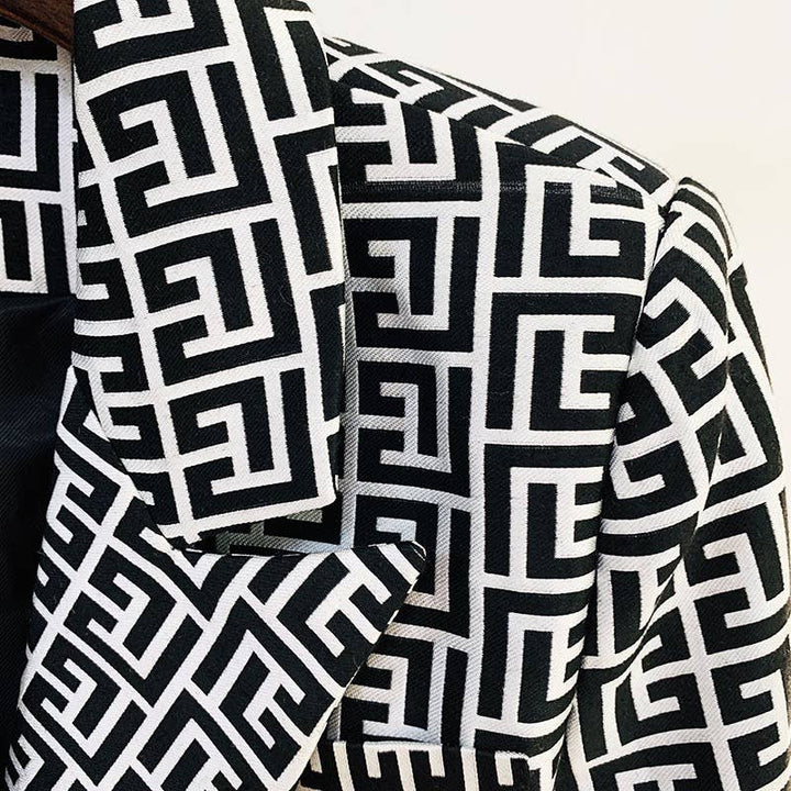 Marian Style Elegant Geo-Jacquard Slim Blazer - Marian Style Boutique