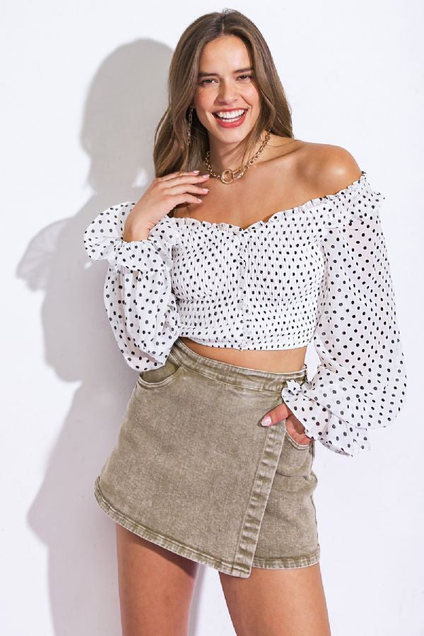 Croptop - Light brown top with long sleeves - Marian Style Boutique