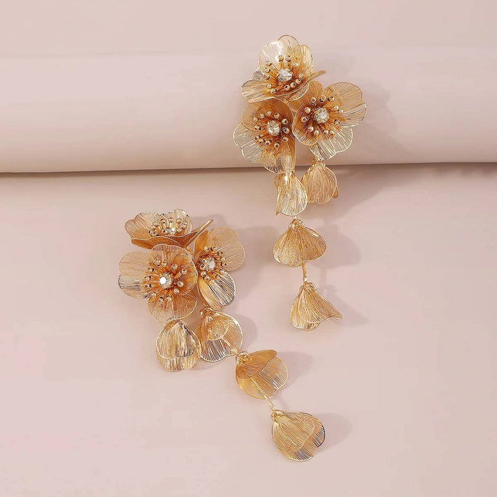 Waterfall Statement Gold Flower Drop Earrings - Marian Style Boutique