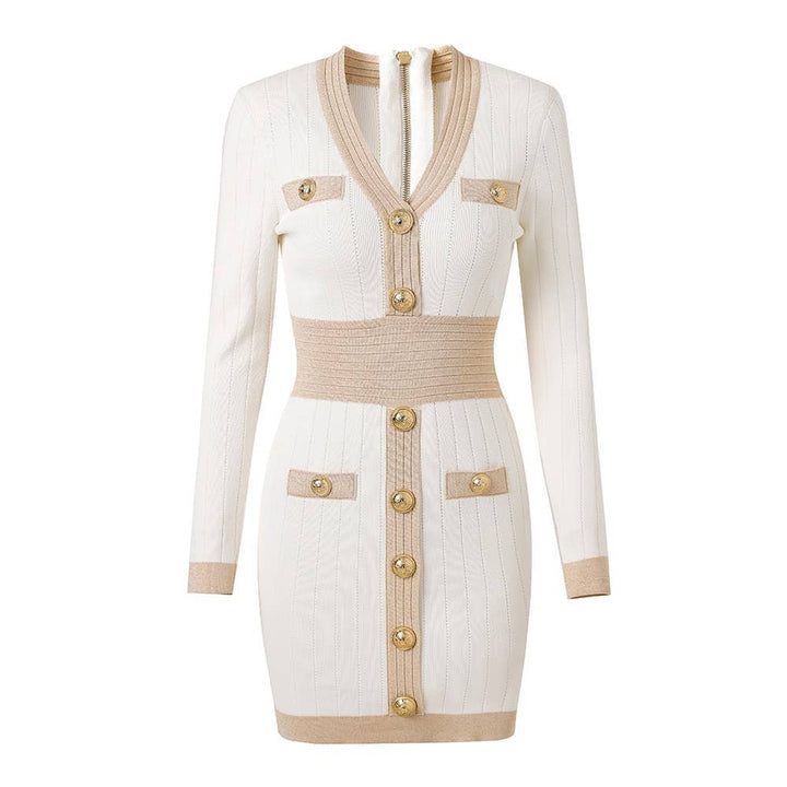 Marian Style Women's Knitted Dress Bright Silk Patchwork Slim Fit - Marian Style Boutique