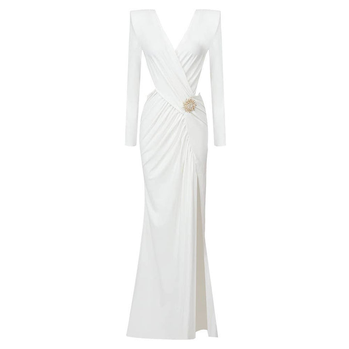 Marian Style Elegant White Maxi Dress with Metal Accents - Marian Style Boutique