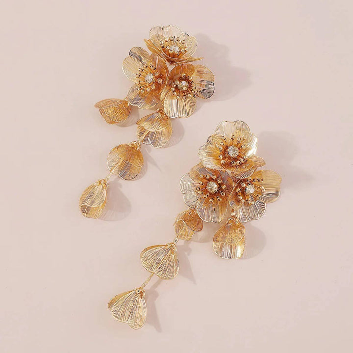 Waterfall Statement Gold Flower Drop Earrings - Marian Style Boutique