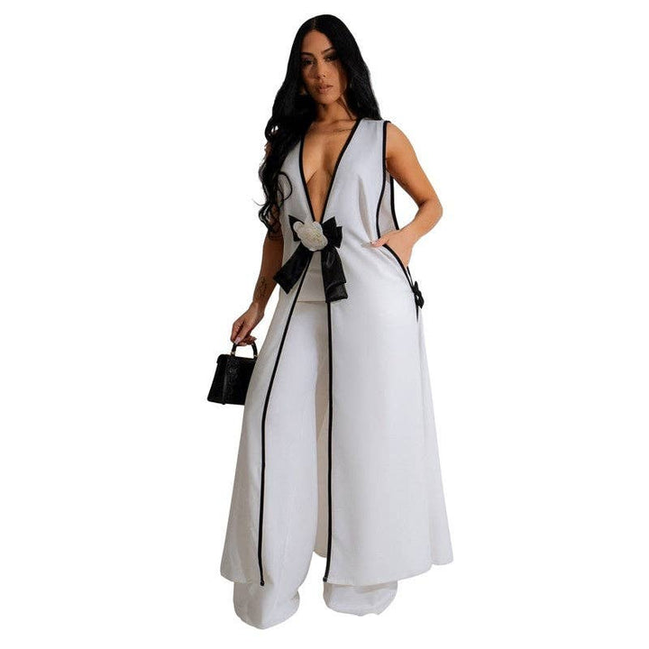 Sleeveless Bowknot Vest Wide Leg Pants Set - Marian Style Boutique
