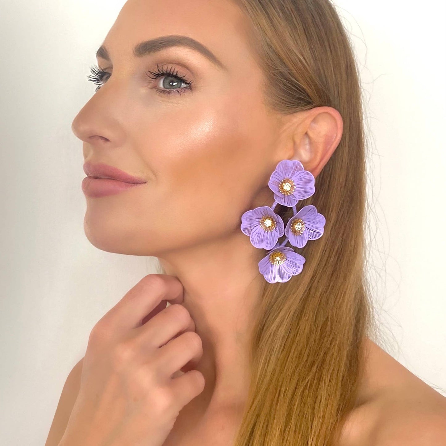 Large Statement Lilac Flower Earrings