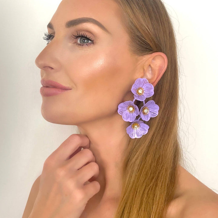 Large Statement Lilac Flower Earrings - Marian Style Boutique