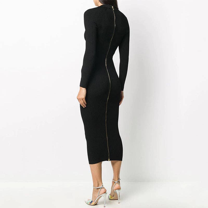 Marian Style Black Knit Bodycon Dress