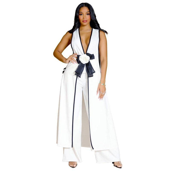 Sleeveless Bowknot Vest Wide Leg Pants Set - Marian Style Boutique