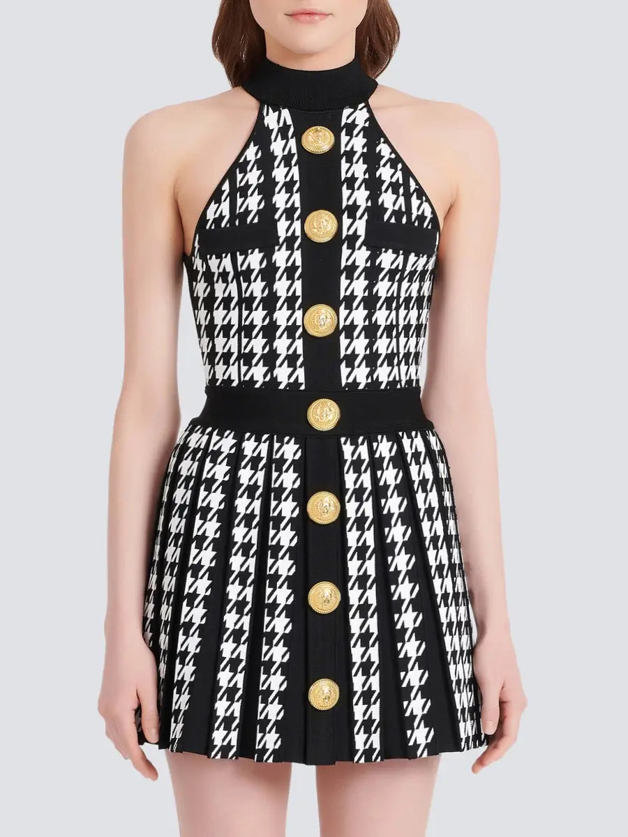 Marian Style Summer Houndstooth: Pleated Halter Dress