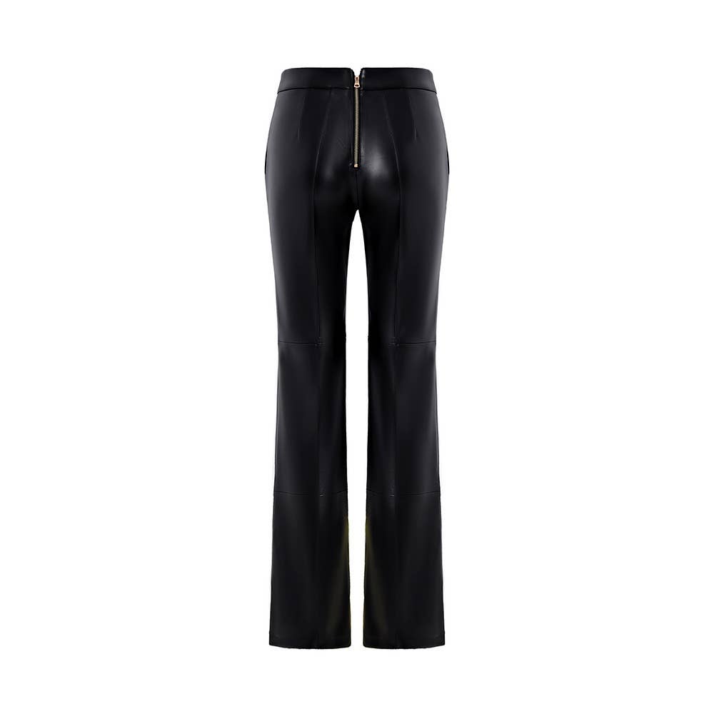 Marian Style Women's PU Micro-flared High-waisted Wide-leg Pants