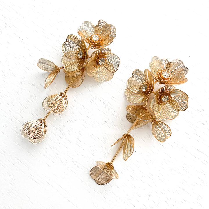 Waterfall Statement Gold Flower Drop Earrings - Marian Style Boutique