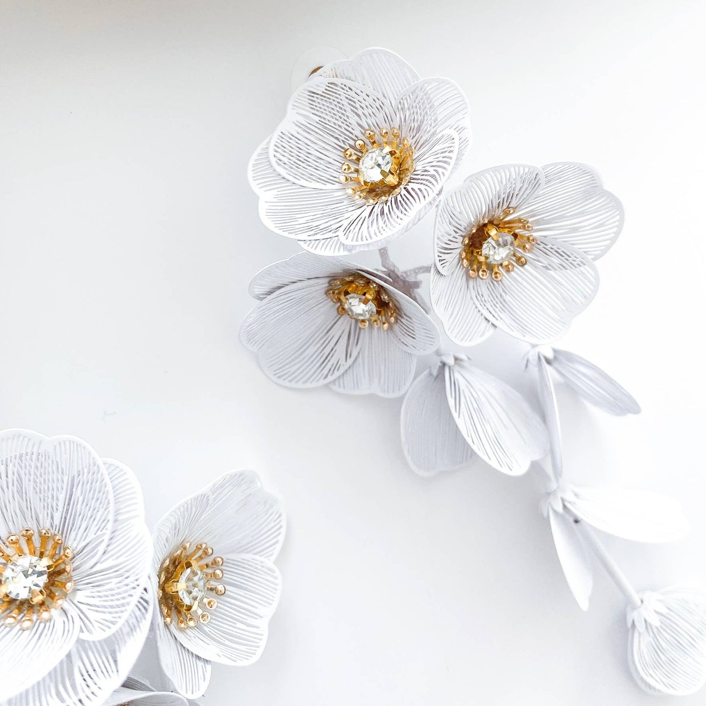 Waterfall Statement White Flower Earrings