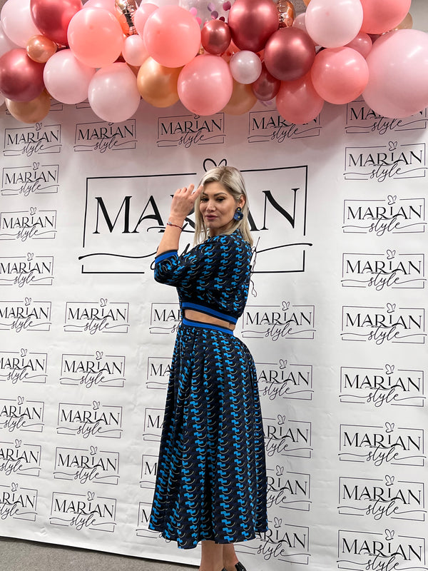 Dresses - attach Dress- blue old fashioned dress ruffled sleeves ruffled dress skirt attached - Marian Style Boutique