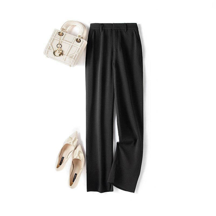 Solid Color High-Waisted Casual Straight-Leg Pants - Marian Style Boutique