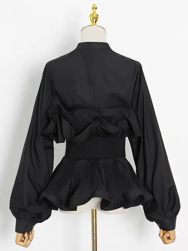 Marian Style Blouse-Spring Ruffle Belted Top - Elegance Redefined