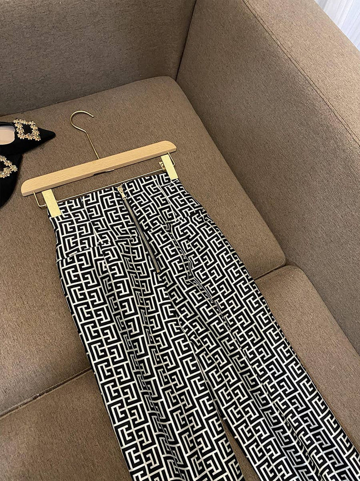 Marian Style Chic Shrug Geometric Jacquard Blazer & Pants Set - Marian Style Boutique