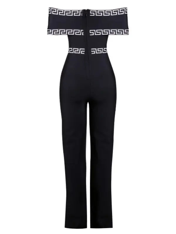 Marian Style Elegant One-Shoulder Print-Trim Jumpsuit - Marian Style Boutique