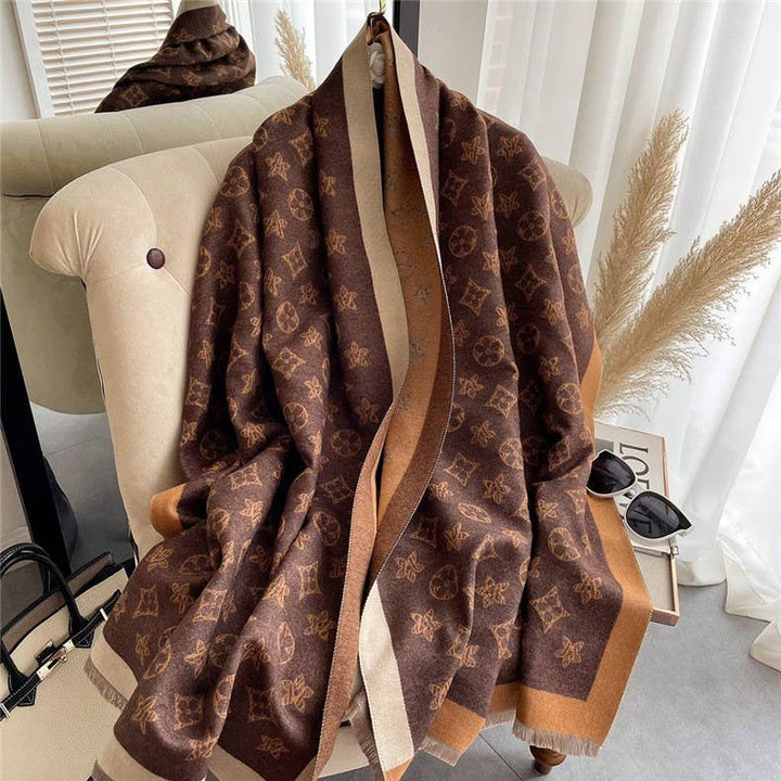 Marian Style Women's Warm Long Scarf Imitate Cashmere Star & Flower Shawl - Marian Style Boutique