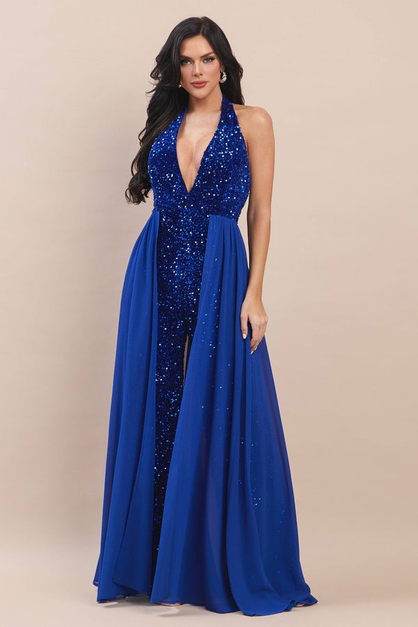 MARIAN STYLE - SEQUINS JUMPSUIT WITH CHIFFON COVER DETAIL