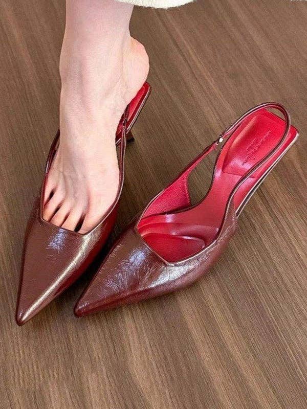 Marian Style Belt Buckle Pointed-Toe Shiny Split-Joint Pumps Sandals Sling Shoes - Marian Style Boutique