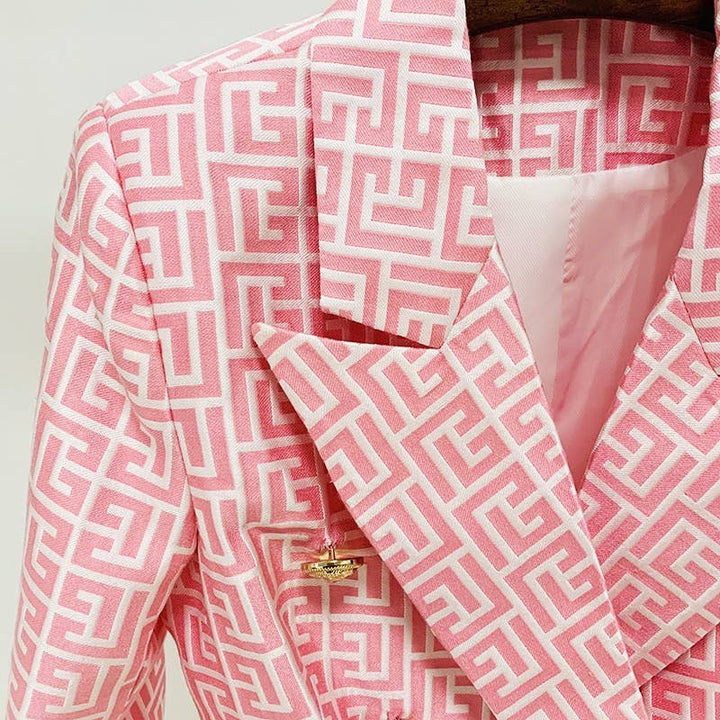 Marian Style Elegant Geo-Jacquard Slim Blazer - Marian Style Boutique