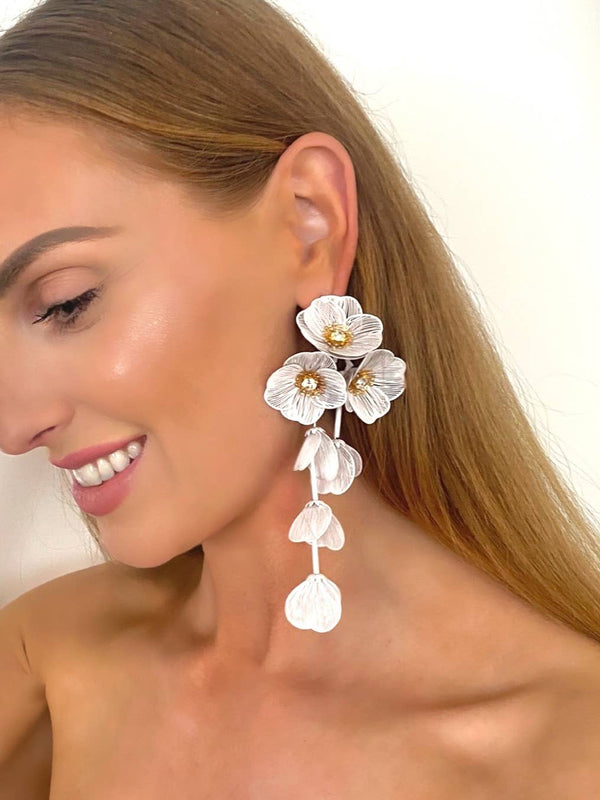 Waterfall Statement White Flower Earrings - Marian Style Boutique
