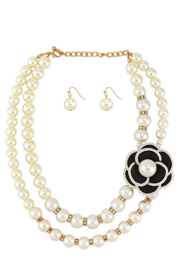 PEARL AND FLOWER CHARM NECKLACE SET TNE2059 - Marian Style Boutique