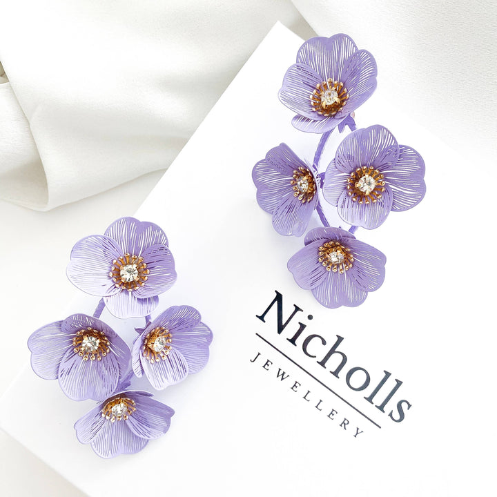 Large Statement Lilac Flower Earrings - Marian Style Boutique