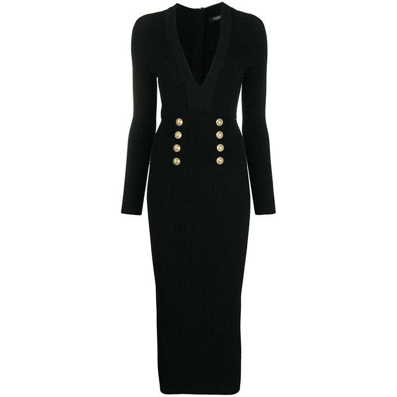 Marian Style Black Knit Bodycon Dress