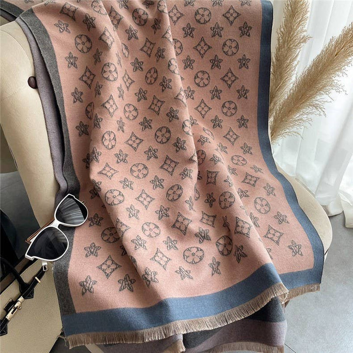 Marian Style Women's Warm Long Scarf Imitate Cashmere Star & Flower Shawl - Marian Style Boutique