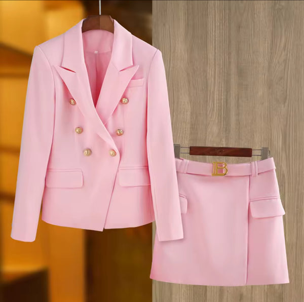 Marian Style - Chic two piece Suit Set: Jacket & Lace-Up Skirt