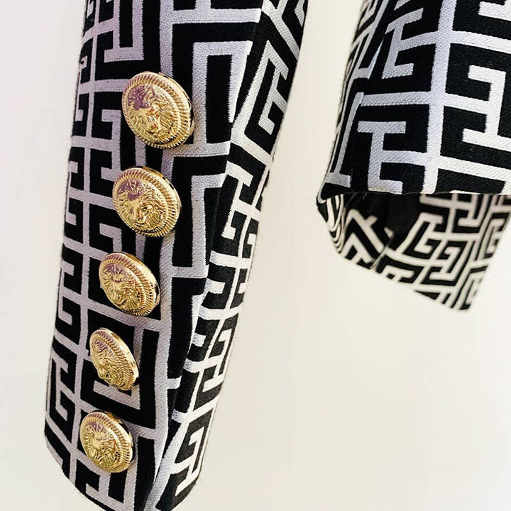Marian Style Elegant Geo-Jacquard Slim Blazer - Marian Style Boutique