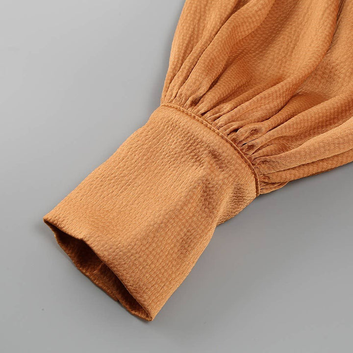 Marian Style Elegant V-Shoulder Dress with Tassel & Slit Hem - Marian Style Boutique