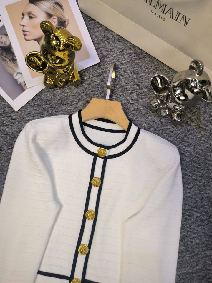 Marian Style Stylish Knit Cardigan & Skirt Set - Single-Breasted: White / English / M - Marian Style Boutique
