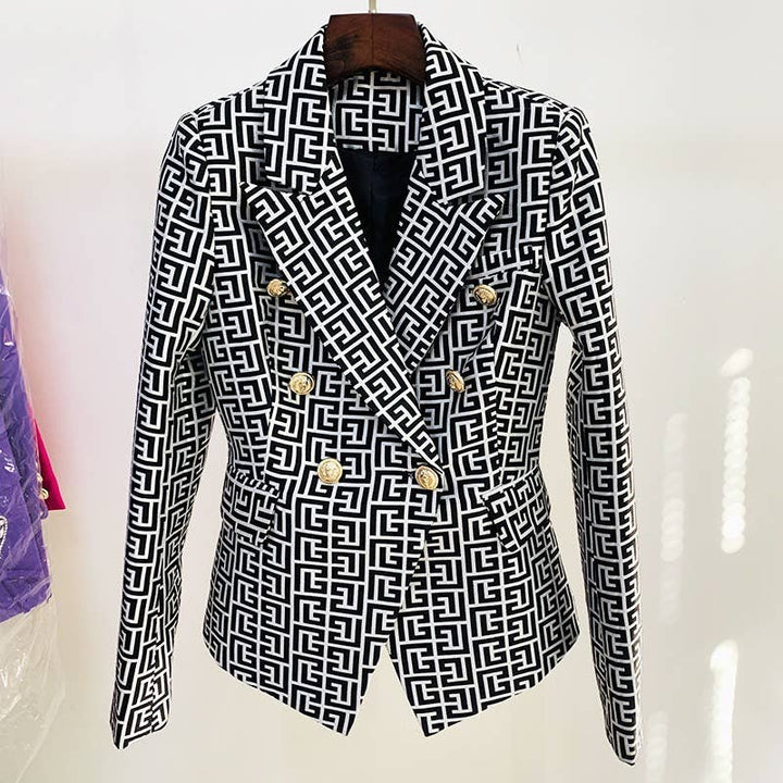 Marian Style Elegant Geo-Jacquard Slim Blazer - Marian Style Boutique