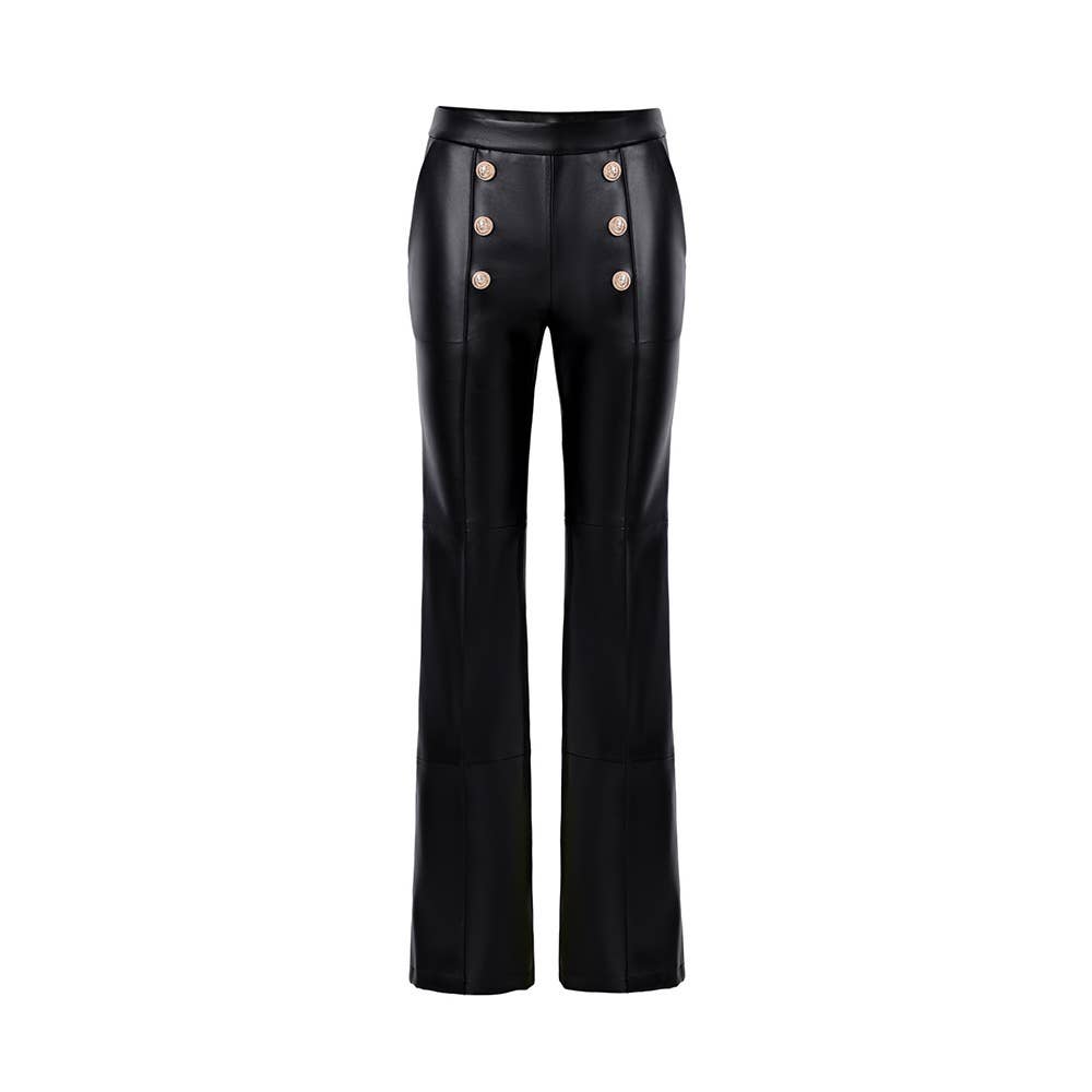 Marian Style Women's PU Micro-flared High-waisted Wide-leg Pants