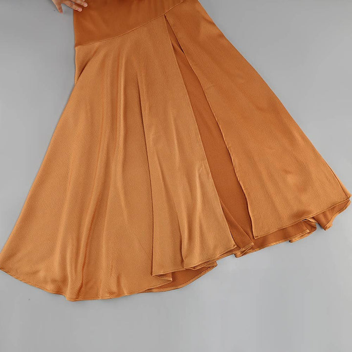 Marian Style Elegant V-Shoulder Dress with Tassel & Slit Hem - Marian Style Boutique