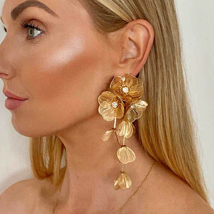 Waterfall Statement Gold Flower Drop Earrings - Marian Style Boutique