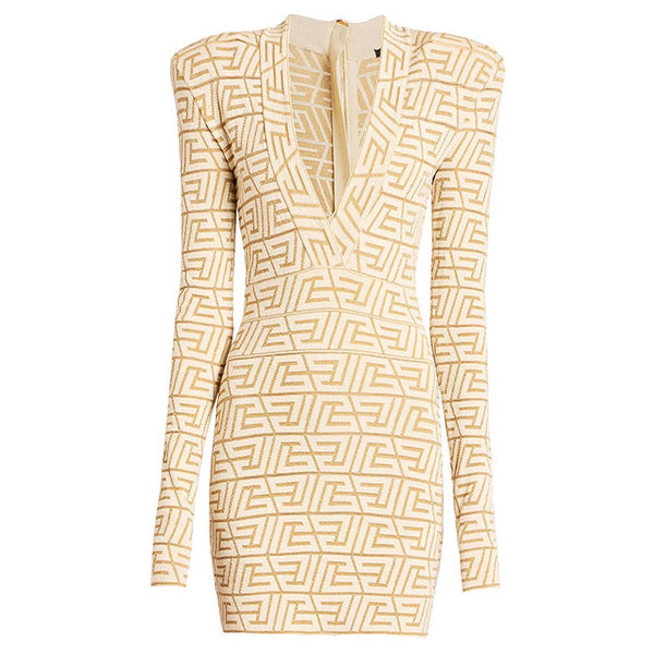 Marian Style - Long Sleeved V Neck Knitted Dress