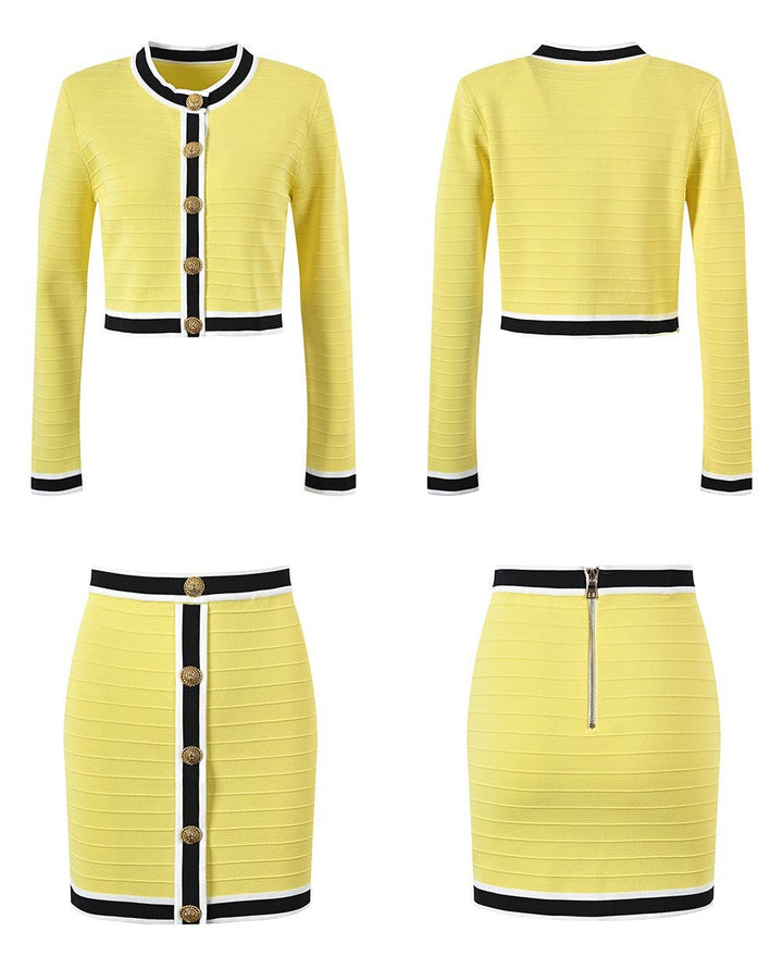 Marian Style Stylish Knit Cardigan & Skirt Set - Single-Breasted: White / English / M - Marian Style Boutique