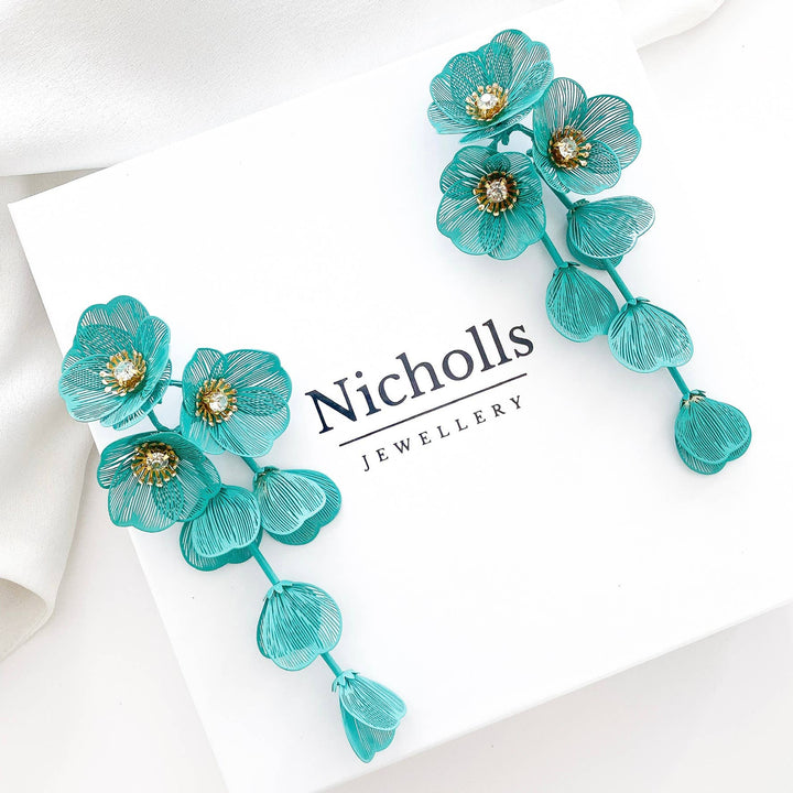 Waterfall Statement Green Flower Earrings - Marian Style Boutique