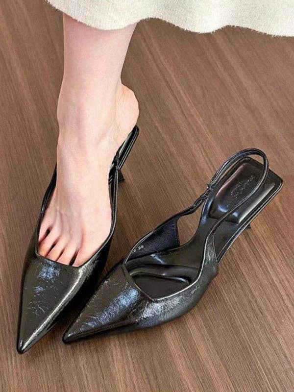 Marian Style Belt Buckle Pointed-Toe Shiny Split-Joint Pumps Sandals Sling Shoes - Marian Style Boutique