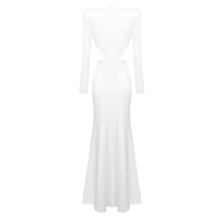 Marian Style Elegant White Maxi Dress with Metal Accents - Marian Style Boutique